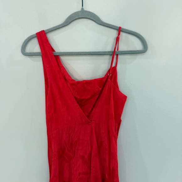 For Love And Lemons Dress Ilana Midi Asymmetric Slip in Jacquard Red - Picture 10 of 13